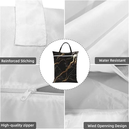Black Gold Marble Travel Laundry Bag With Handle, 2pcs Large Waterproof Dirty Clothes Bags With Zipper, Foldable Swimsuit Workout Bag Washable Wet Clothes Storage Organizer For Dorm — view 5
