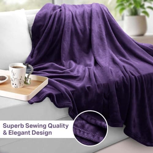 Oxford Homeware Fleece Blanket Sofa Throw Cuddly Reversible Soft Throws for Bed, Couch, Settee, Travel Lightweight and Breathable Blanket fit All Season (Purple, Twin/Double) — view 5