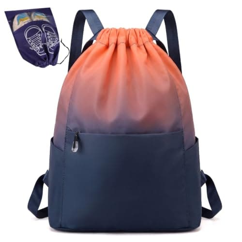 Drawstring Backpack, Swimming Bags for Kids with Shoe Storage Bag, Orange-Blue Gradient Gym Backpack, Water-Resistant, Swimming Bags for Gym,School, Beach, Shopping, Travel, Climbing, Camping