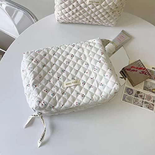 Aucuu Cotton Makeup Bag, Portable Travel Cosmetic Bag, Large Capacity Floral Toiletry Bags, Quilted Wash Bags Organizer for Women Girls — view 6