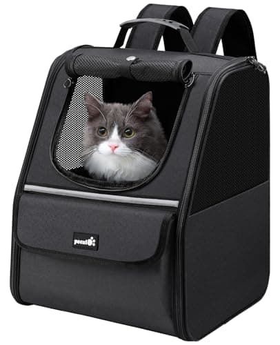 Pecute Cat Backpack Breathable, Cat Carrier Backpack Lightweight and Portable, Dog Backpack with Safety Rope, Carrier for Pets up to 6kg, Adjustable Pet Backpack for Travel, Hiking, Walking, Black