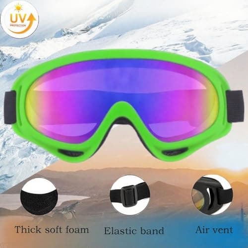 JIfengan Ski Goggles Snowboard Goggles - UV Adjustable Riding Offroad Protective Goggles, Cycling Motorcycle ATV Glasses For Youth Men Women Kids (Green) — view 4