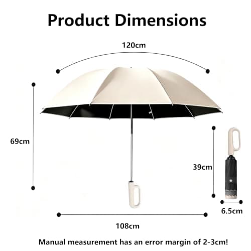 Sumlly Compact Inverted Umbrella with Carabiner Handle, 10 Ribs (Beige) — view 2