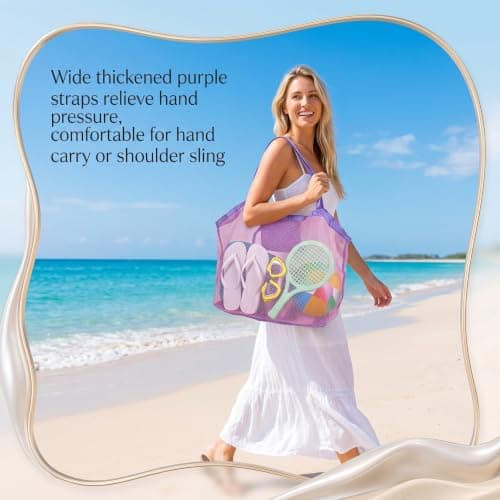 Large Mesh Beach Bag,Beach Toy Bag for Kids,Mesh Beach Bags,Foldable Toys Net Tote Bags Waterproof Lightweight for Sand Storage for Wet Towels Swim Pool Travel Essentials Accessories (40x24x38 cm) — view 6