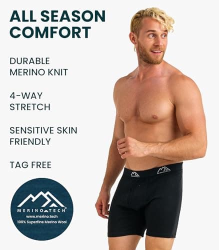 Merino.tech 100% Merino Wool Underwear Men - Mens Boxer Shorts 1-2 pack (Medium, 1 Pack - 190 Black Coal) — view 3