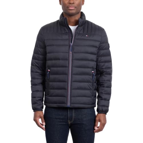 Tommy Hilfiger Men's Lightweight Down Alternative Packable Puffer Jacket Coat, Black, L — view 2