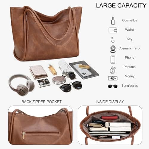 GAEKEAO Tote Bag for Women Simple Ladies Handle Handbags Larger Shoulder Bag Laptop Bags for School Work Travel Brown — view 4