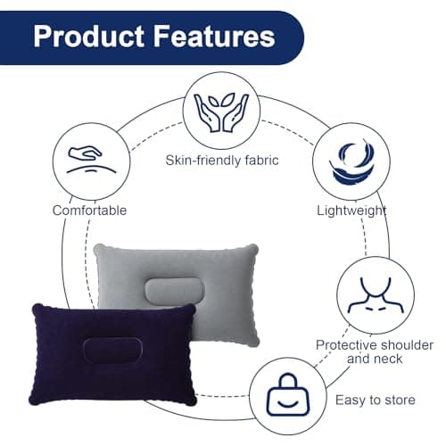 flintronic 2Pcs Inflatable Pillows, Ultralight Camping Pillows, Portable Compact Blow Up Pillows for Neck & Lumbar Support, Perfect for Travel, Camping, Outdoors, Fishing, Beach，Gray&Navy — view 4