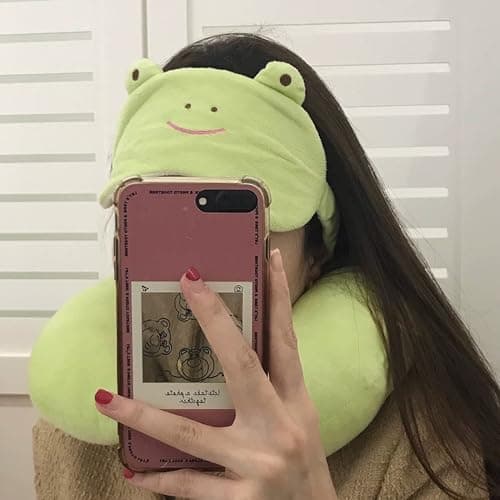 Kids Travel Pillow, Memory Foam Airplane Pillow with Cute Eye Mask(Green) — view 6