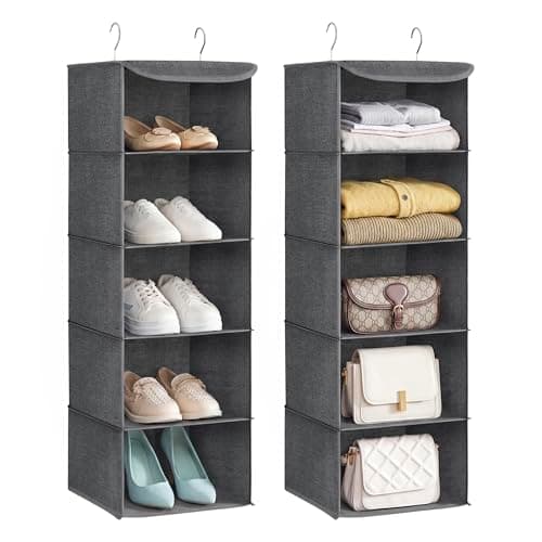 SONGMICS Hanging Wardrobe Storage Organisers, Set of 2, Foldable