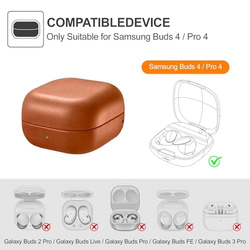 ICARER Genuine Leather Case for Samsung Galaxy Buds 4/4 Pro 2026, Brown — view 6