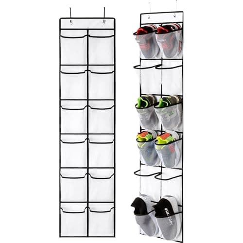 SOPSTUO Hanging Shoe Storage, Over Door Shoe Storage, Door Shoe Rack,12 Breathable Mesh Huge Pockets, Shoe Hanging Storage Bag with 2 Metal Hooks for Various Doors (Modell A)