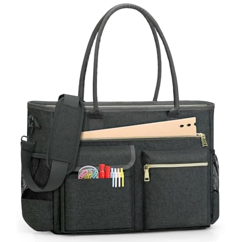 RAINSMORE Laptop Tote Bags for Women 15.6 inch Teacher Bag Large Nurse Utility Bag Computer Messenger Briefcase with Insulated Pocket for Work School Office Business University Dark Grey