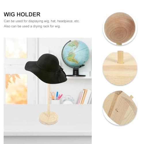 Luxshiny Wooden Wig Stand Holder, 30cm Portable Display Rack for Wigs — view 2