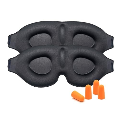 Ainkou 2pcs Black 3D Sleep Eye Masks with Ear Plugs, Sleeping Blindfold