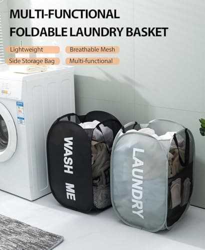 KIAYOO Collapsible Laundry Basket,75L Large Washing Basket Foldable Folding Dirty Clothes Hamper with Side Pocket Bag,Pop up Washing Bin Bag for Bathroom,Bedroom,College Dorm,Hotel,Travel,Blue — view 5