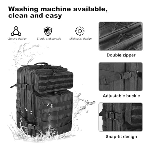 owwasd Military Backpack 45L Waterproof Tactical Backpack Molle Backpacks Large Back pack for Travelling,Trekking,Camping,Hiking,Fishing,Hunting,Gym,Outdoor Activities (Black) — view 4