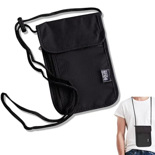 NAYAGOGO Neck Pouches Neck Wallet With RFID Protection, Passport Holder Travel Wallet, Flat Neck Pouch, Travel Documents Holder, Travel Document Wallet Organiser for Passport, Cash, Cards, Keys- Black