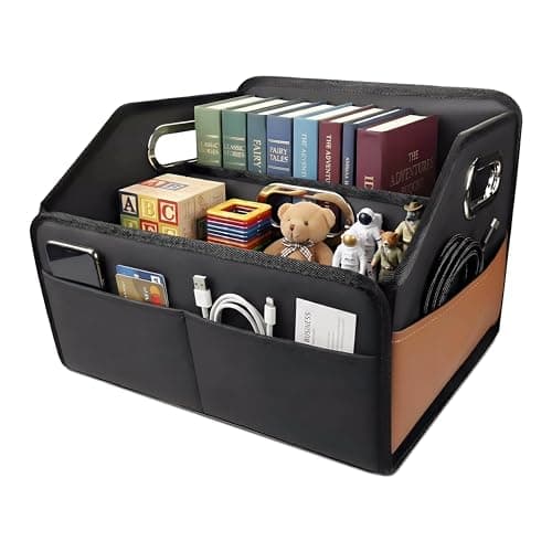 Noaman Car Organiser - 2025 Upgraded Leather Car Storage Organiser for Front Back Seat or Floor with 3 Metal Handles 6 Apartments, Multipurpose Car Caddy Organisers and Storage Black