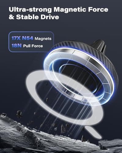 A2C Car Phone Holder for MagSafe 17*N54 Magnetic Ring Phone Holder for Air Vent [Super Stable & 1s Installation ] MagSafe Car Mount Covered with Non-slip Silicone Compatible with iPhone 12-17& Sumsung — view 3