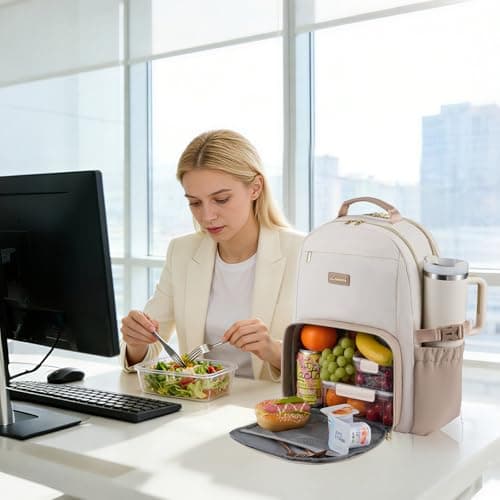 LOVEVOOK Laptop Backpack for Women with Lunch Compartment and Pouch Pocket for Large Capacity Cup,15.6 Inch Insulated Cooler Laptop Rucksack Work Travel College Teacher Business Picnic Lunch Bag Box — view 3