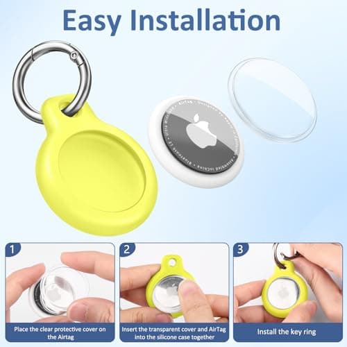 Air Tag Holder Air Tag Silicone Case, with Keychain, TPU Case for Air Tags Keyring for Keys, Bags, Luggage, Pet Collar, Anti-Lost and Scratch-Resistant, Fully Covered (Yellow) — view 5