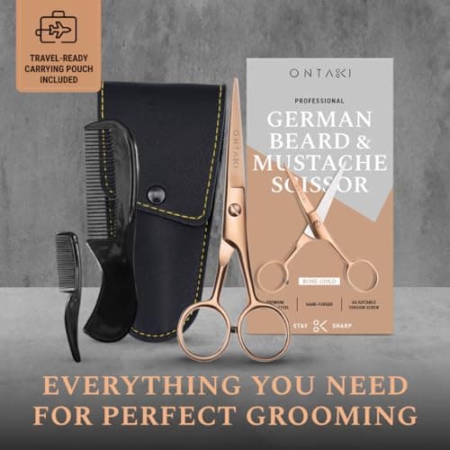 Ontaki 5" Beard & Mustache Scissor with Combs for Men - Rose Gold — view 3