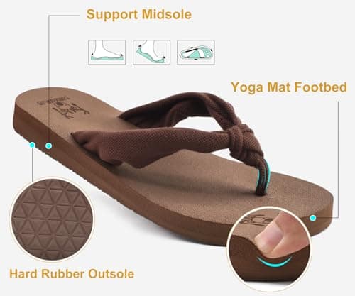 KuaiLu Flip Flops Women Fabric Arch Support Sandals Beach Thong Brown 6 — view 6