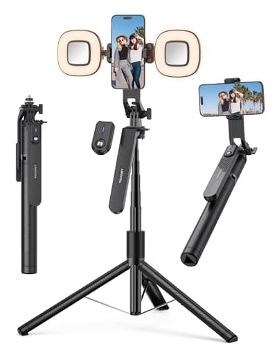 TECKNET Phone Tripod with Light,180cm Extendable 6-in-1 Selfie Stick