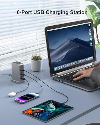 6 Port USB Charging Station 50W, Multi USB Charger Tower — view 2
