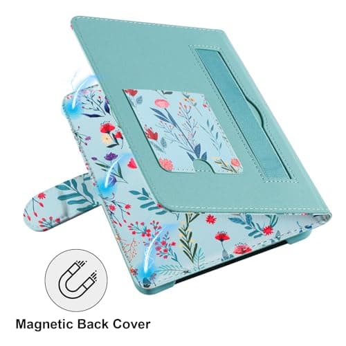 HoYiXi Universal Case for 6-inch Kindle eReader Compatible with Kobo/Voyaga/Pocketbook/Tolino E-book reader,6'' eReader Protective Cover with Built-in Card Slot,Black (flower 2, 6 inch) — view 5