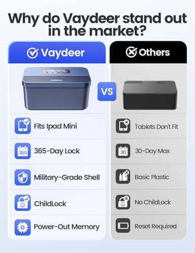 Vaydeer Phone Time Lock Box with Timer, USB-C Backup Power, Blue — view 4