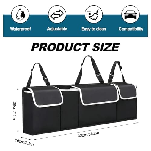 Car Boot Organiser,Backseat Storage Organiser with Adjustable Straps,Multi Compartment Trunk Organizer,Back Seat Storage Bags,Car Boot Tidy Organisers,Foldable Cargo Net Cars Backseat Cover Gadgets — view 2