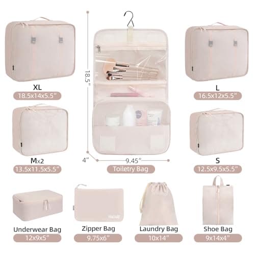 BAGAIL 10 Set Packing Cubes Various Sizes Packing Organizer for Travel Accessories Luggage Carry On Suitcase - Cream — view 2