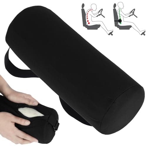 Lumbar Roll Pillow for Lower Back, 11 Inch Memory Foam Roll Pillow (Black)