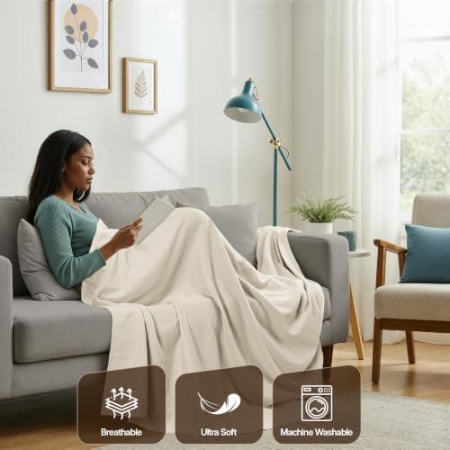 Utopia Bedding Waffle Weave Summer Blanket, (Khaki, Double - 167x228 cm) — view 4
