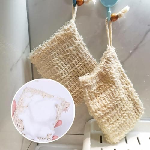 2 Pcs Sisal Soap Bag,Natural Exfoliating soap Bag with Drawstring for Foaming,Exfoliating Soap's Saverbag,Drying Soaps,Eco Friendly Shower Travel Bags for Shampoo Bars,Bath Shower Foaming — view 5