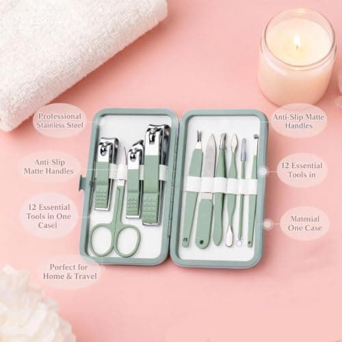 10 in 1 Manicure Pedicure Set, Stainless Steel Nail Clippers Kit with Scissors and Tweezers, Portable Travel Grooming Tools with Leather Case for Men and Women, Professional Nail Care Gift Set — view 5