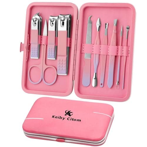 Manicure Set 10pcs Professional Nail Clippers Kit, Pink Purple