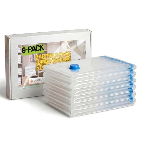 Barpre 6-Pack Jumbo Vacuum Storage Bags | Space Saving Vacuum Pack Bags for Clothes & Bedding | 80% More Storage | 100cm x 70cm (39” x 28”)