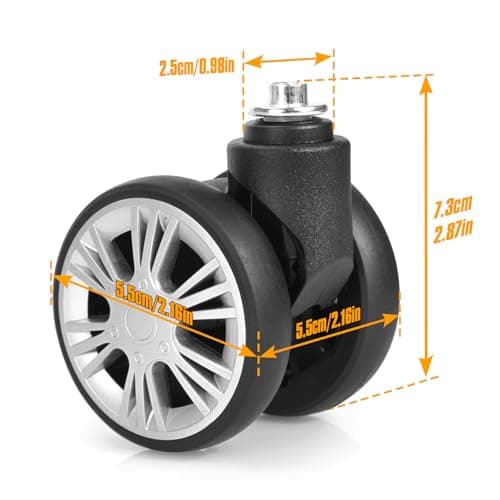 Volein 2 Pcs Universal Suitcase Wheels Replacement, 48mm Wear Resistant Luggage Replacement Wheels with Bearings Spare Casters Kit for Most Suitcase DIY Repairs(Sliver) — view 2