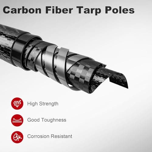Tent Poles Carbon Fiber, Telescoping Tarp Poles 2.6m, Ultra Light & Super Strong Carbon Fiber Telescoping Tent Poles for Camping Tarp Awning Canopy Porch Sun Sails — view 2