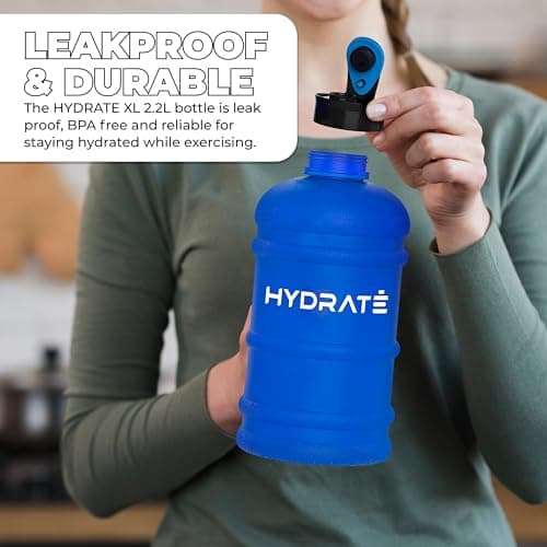HYDRATE XL Jug 2.2L Water Bottle - Big Water Bottle with Integrated Handle and Nylon Strap - BPA-Free, Leak Proof Pop Cap Sports Bottle for Gym, Travel and Daily Hydration - Frosted Blue — view 6