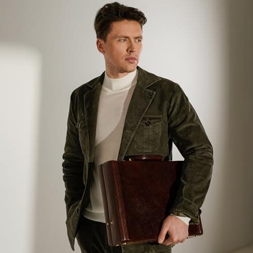 Time Resistance Leather Attache Case - Full Grain Italian Leather Briefcase - Laptop Bag up to 15” - Hard Case with Lock — view 2