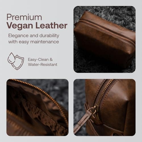 RUBAB MEN Premium Vegan Leather Toiletry Bag for Men | Shaving Kit Bag & Grooming Travel Pouch for Men | Waterproof Lining Tan Shade Pack-It Smart Edition — view 3