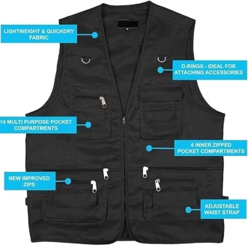 VL Men’s Workwear Waistcoat with Several Pockets Lightweight Outdoor Vest Jacket for Hiking, Safari & Travel Use (Charcoal, Medium) — view 4