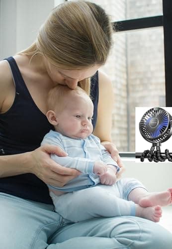 Edosetek Mini Portable Baby Stroller Fan, 4 Speeds Battery Operated Small Handheld Desk Fan 4000mAh Battery Operated Rechargeable 360°Flexible Tripod Cooling Fan for Car Seat Crib Treadmill Travel — view 4