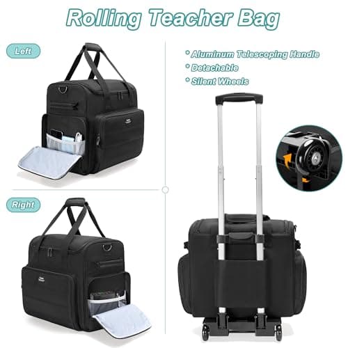 CURMIO Rolling Teacher Bag on Wheels with Scalable File Organizer, Black — view 5