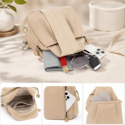 QhgPnt Khaki Chest Bag and Mini Backpack Anti Theft, Versatile Anti Theft Bags for Women, Travel Tote Bags, Width 21cm, Height 28cm, Crossbody Travel Sling for Daily Commuting — view 5