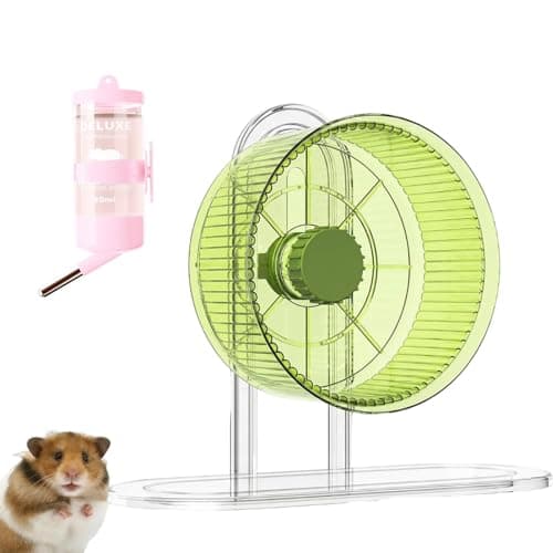 2-Piece Hamster Wheel and Water Bottle Set, Hamster Exercise Wheel with Pet Water Dispenser, Small Pet Cage Accessories for Running and Daily Hydration
